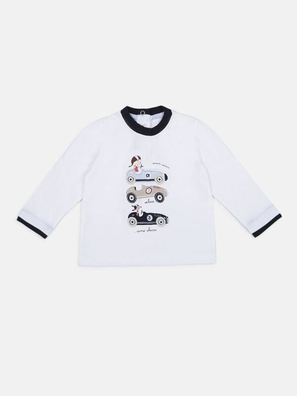 White T-Shirt With Car Graphic image number 0